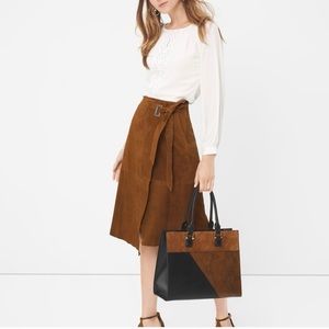 WHBM Leather 70s Style wrap knee length Skirt 2